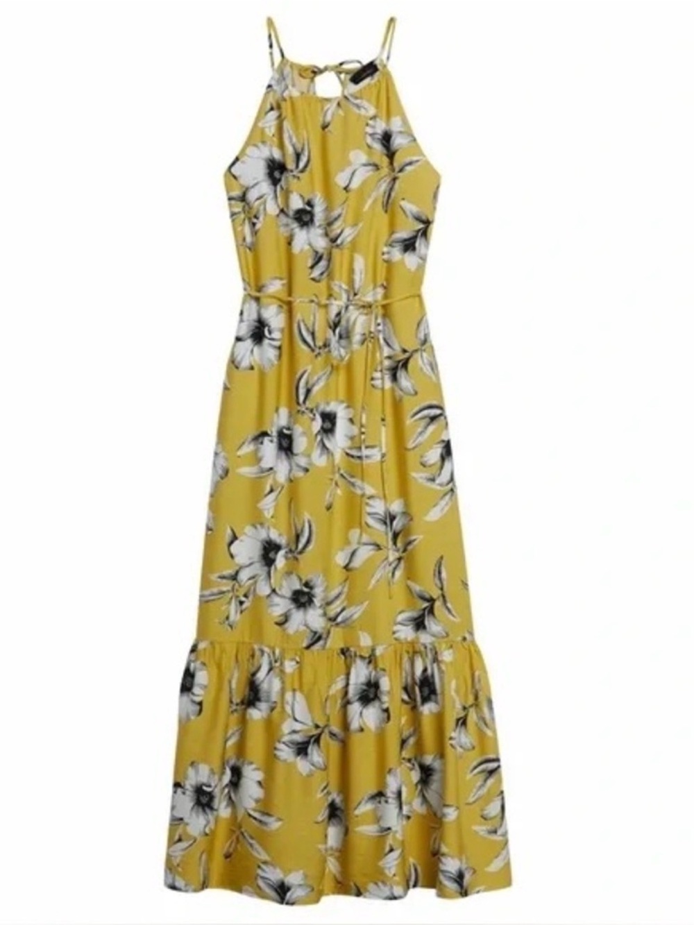 Banana Republic Floral Halter Tiered Maxi Dress Oversized Floral Yellow size 10